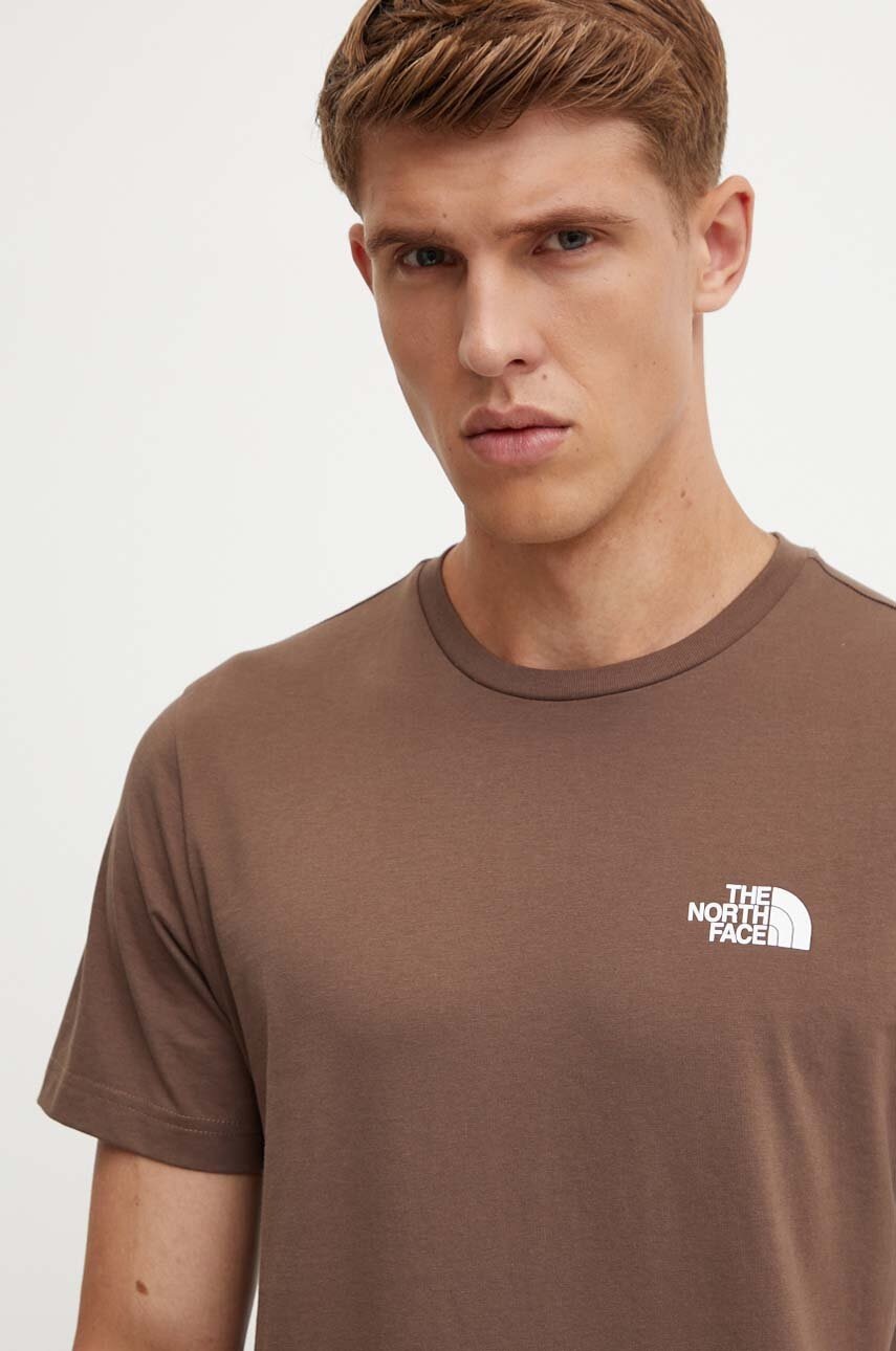 

Тениска The North Face S/S Simple Dome Tee в кафяво с принт NF0A87NG1OI1, Кафяв