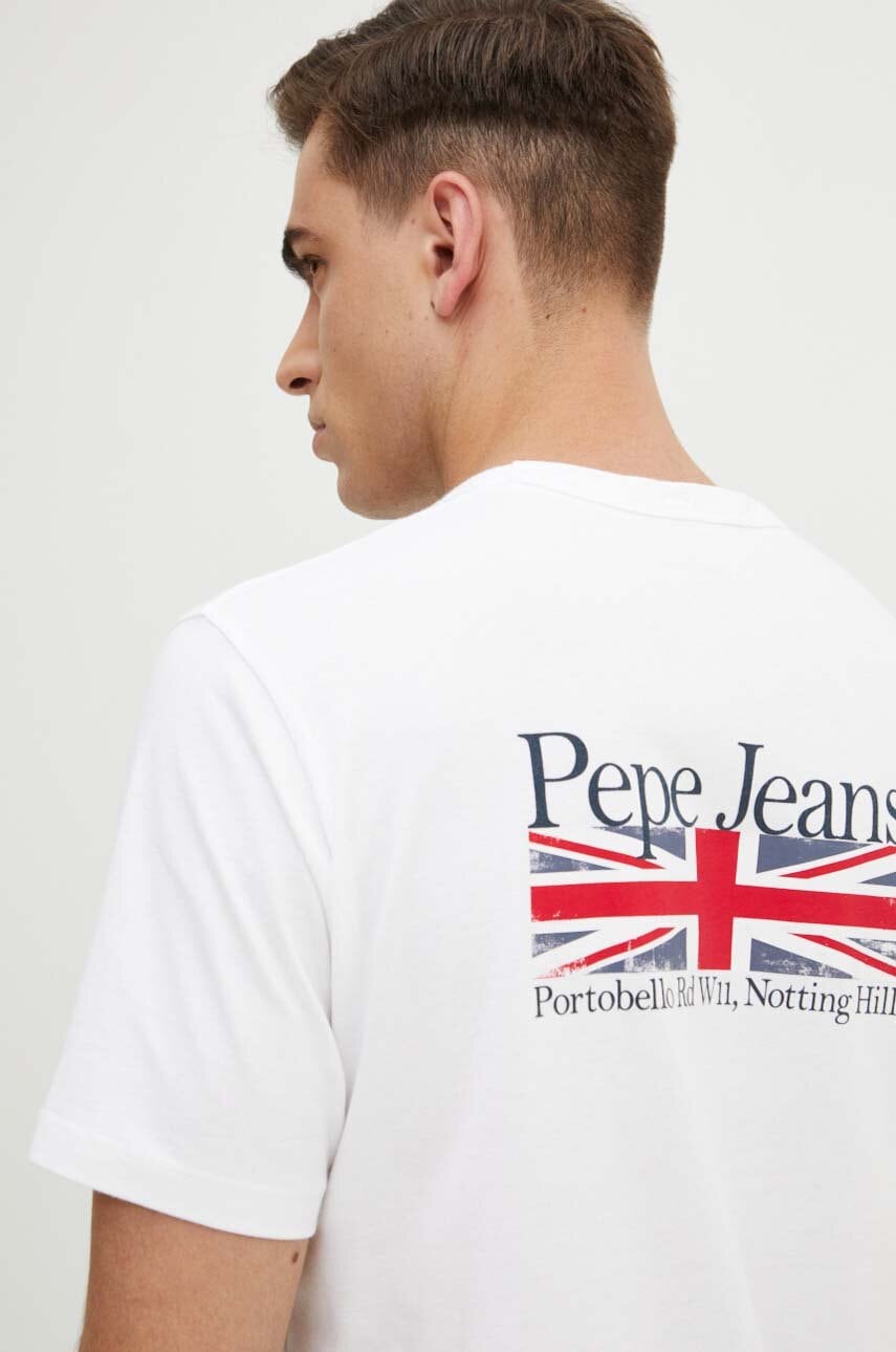 Pepe Jeans tricou din bumbac ALFIE barbati, culoarea alb, cu imprimeu, PM509431