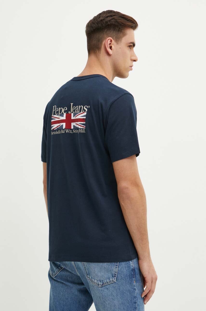 Pepe Jeans tricou din bumbac ALFIE barbati, culoarea albastru marin, cu imprimeu, PM509431