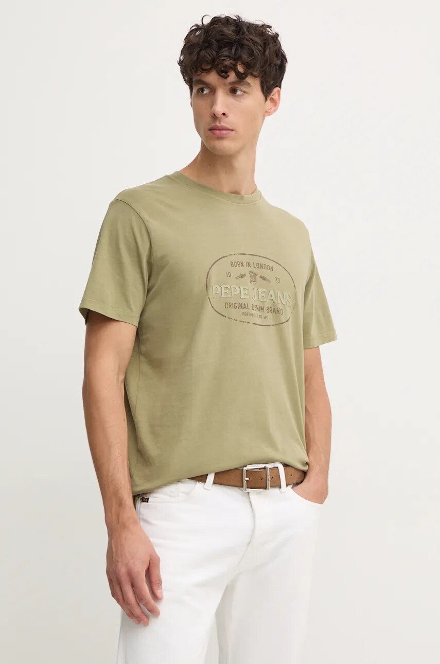 Levně Bavlněné tričko Pepe Jeans ANDER zelená barva, s potiskem, PM509621