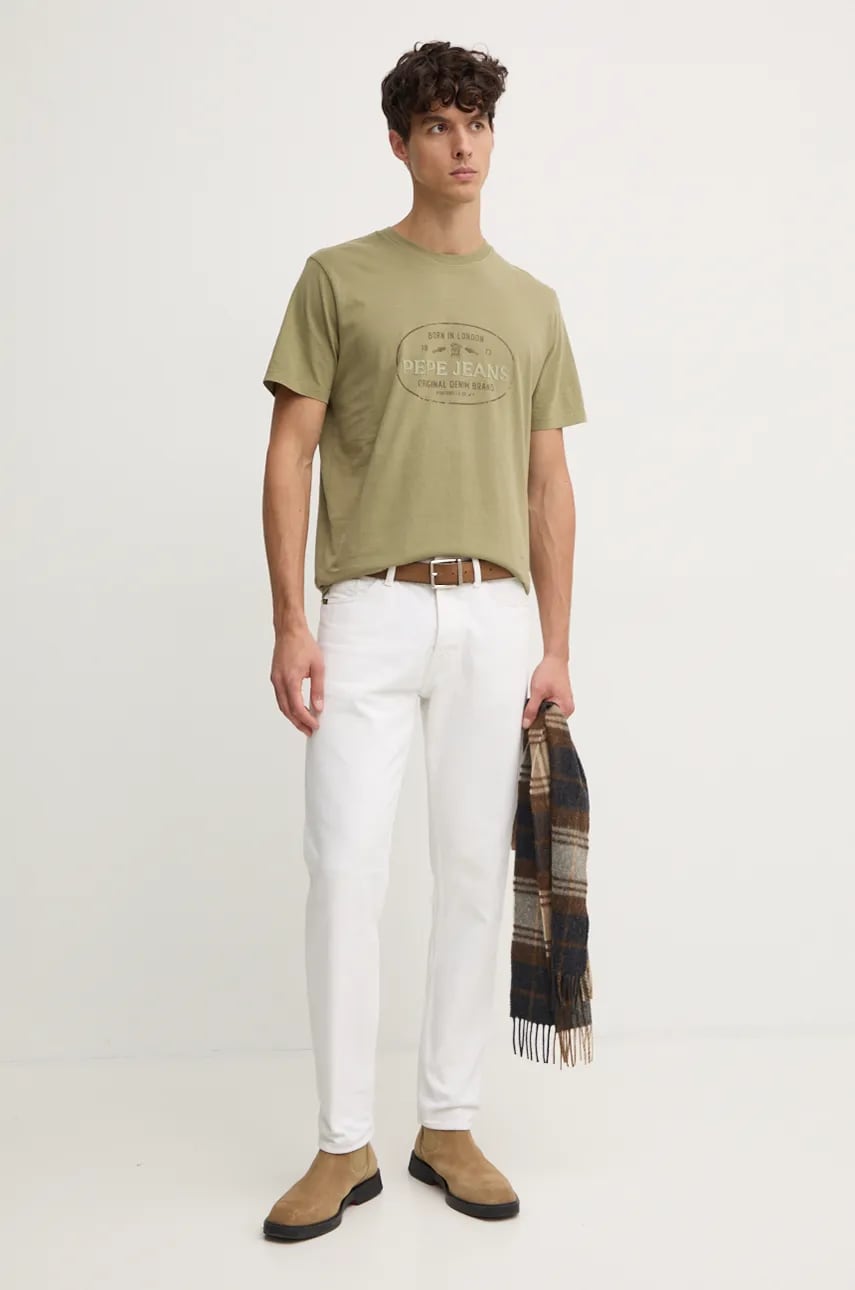 Хлопковая футболка Pepe Jeans ANDER мужская цвет зелёный с принтом PM509621 Хлопковая футболка Pepe Jeans ANDER мужская цвет зелёный с принтом PM509621