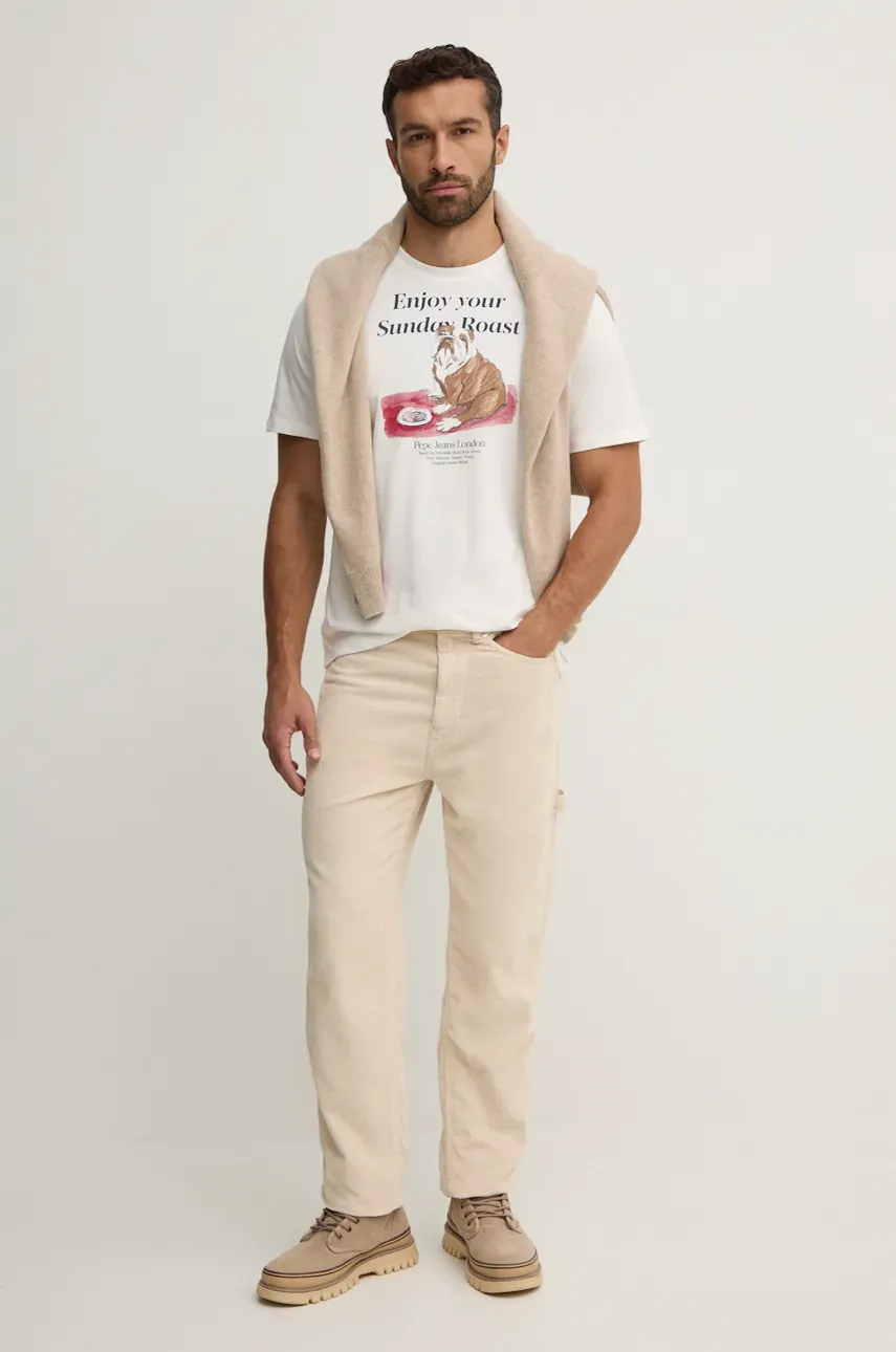 Хлопковая футболка Pepe Jeans AXEL TEE мужская цвет белый с принтом PM509622 Хлопковая футболка Pepe Jeans AXEL TEE мужская цвет белый с принтом PM509622