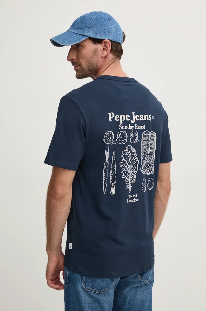 Pepe Jeans tricou din bumbac ARRYN barbati, culoarea albastru marin, cu imprimeu, PM509623