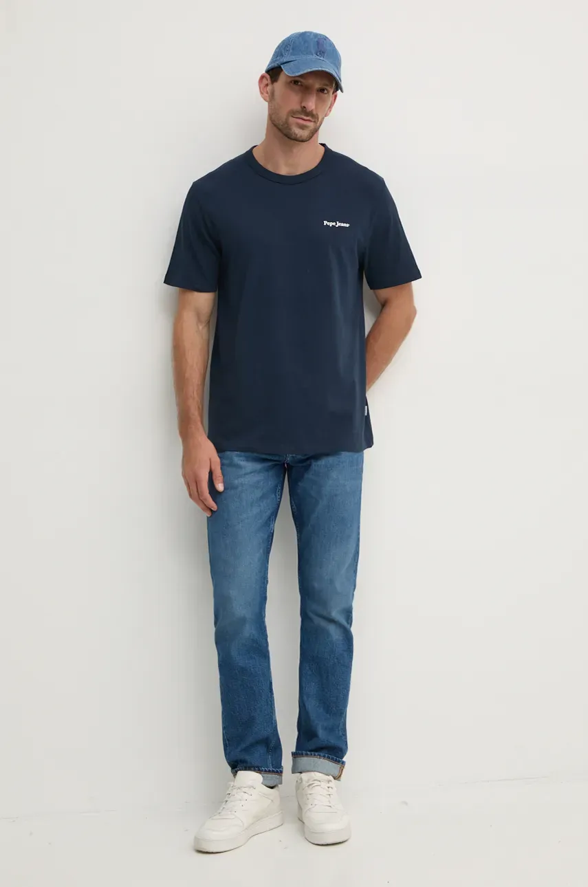 Хлопковая футболка Pepe Jeans ARRYN мужская цвет синий с принтом PM509623 Хлопковая футболка Pepe Jeans ARRYN мужская цвет синий с принтом PM509623