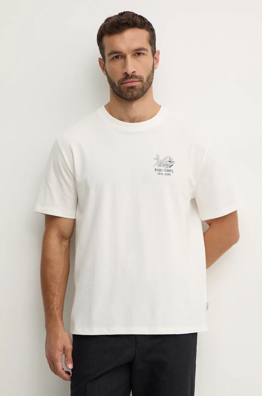 Pepe Jeans tricou SUAN TEE barbati, culoarea alb, cu imprimeu, PM509624