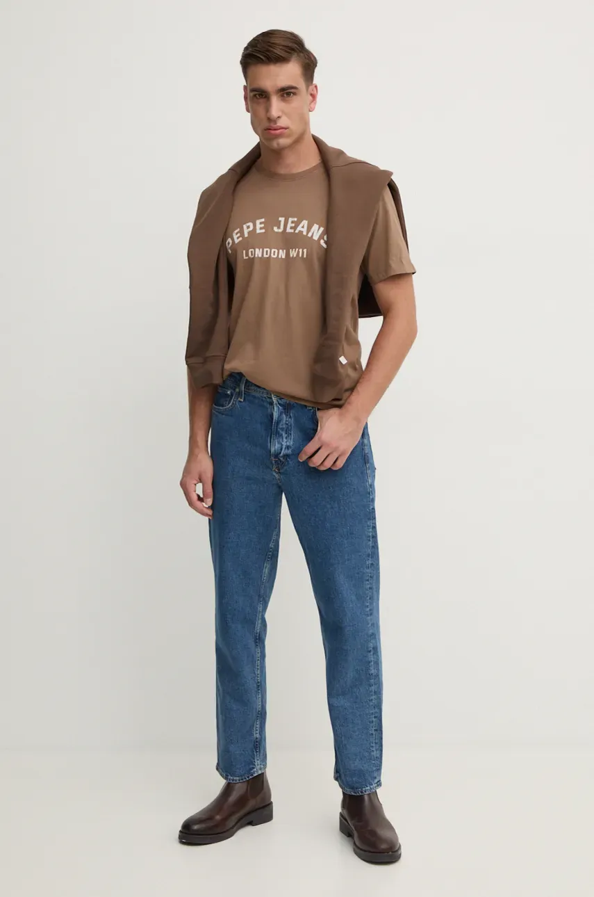 Хлопковая футболка Pepe Jeans ALDRIDGE мужская цвет коричневый с принтом PM509628 Хлопковая футболка Pepe Jeans ALDRIDGE мужская цвет коричневый с принтом PM509628