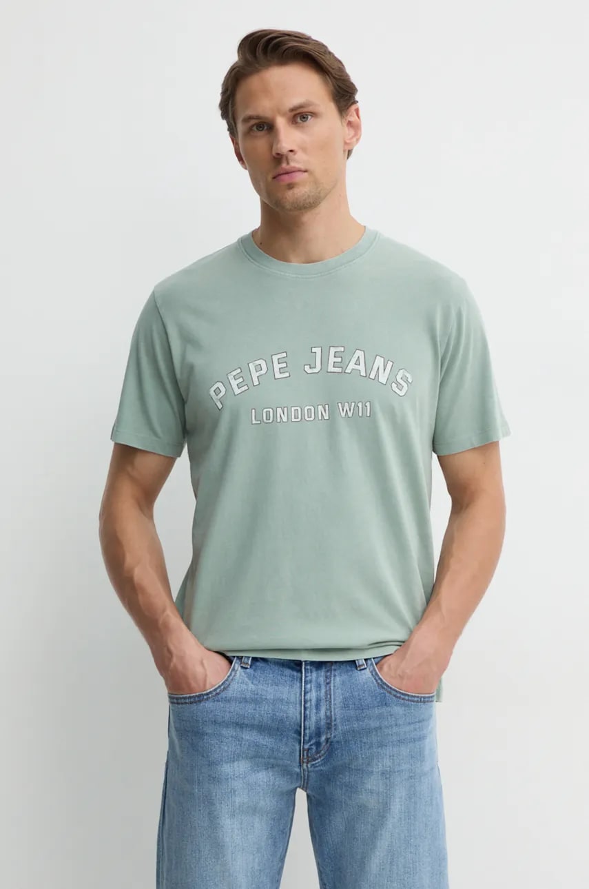 Pepe Jeans tricou din bumbac ALDRIDGE barbati, culoarea verde, cu imprimeu, PM509628