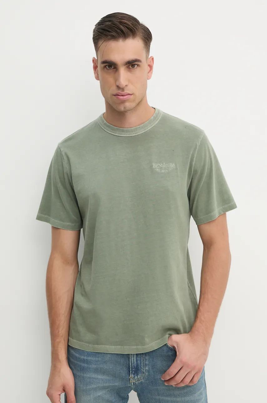 Pepe Jeans tricou din bumbac ARIS barbati, culoarea verde, cu imprimeu, PM509630