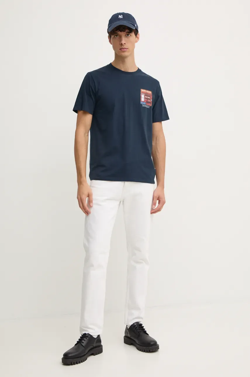 Хлопковая футболка Pepe Jeans AENYS мужская цвет синий с принтом PM509637 Хлопковая футболка Pepe Jeans AENYS мужская цвет синий с принтом PM509637