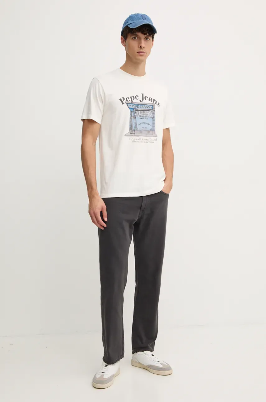 Хлопковая футболка Pepe Jeans AGGO мужская цвет бежевый с принтом PM509638 Хлопковая футболка Pepe Jeans AGGO мужская цвет бежевый с принтом PM509638