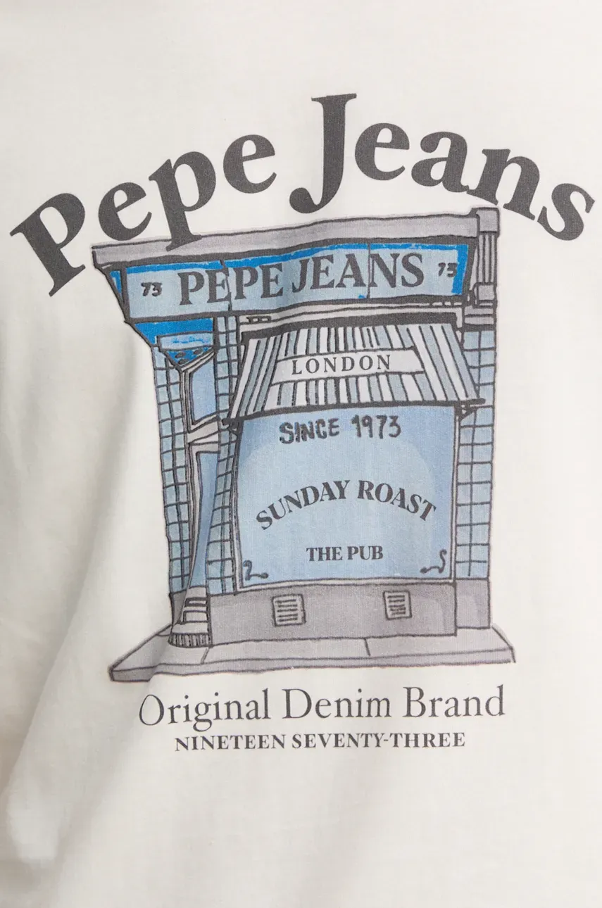 Pamučna Majica Pepe Jeans AGGO Za Muškarce, Boja: Bež, S Tiskom, PM509638