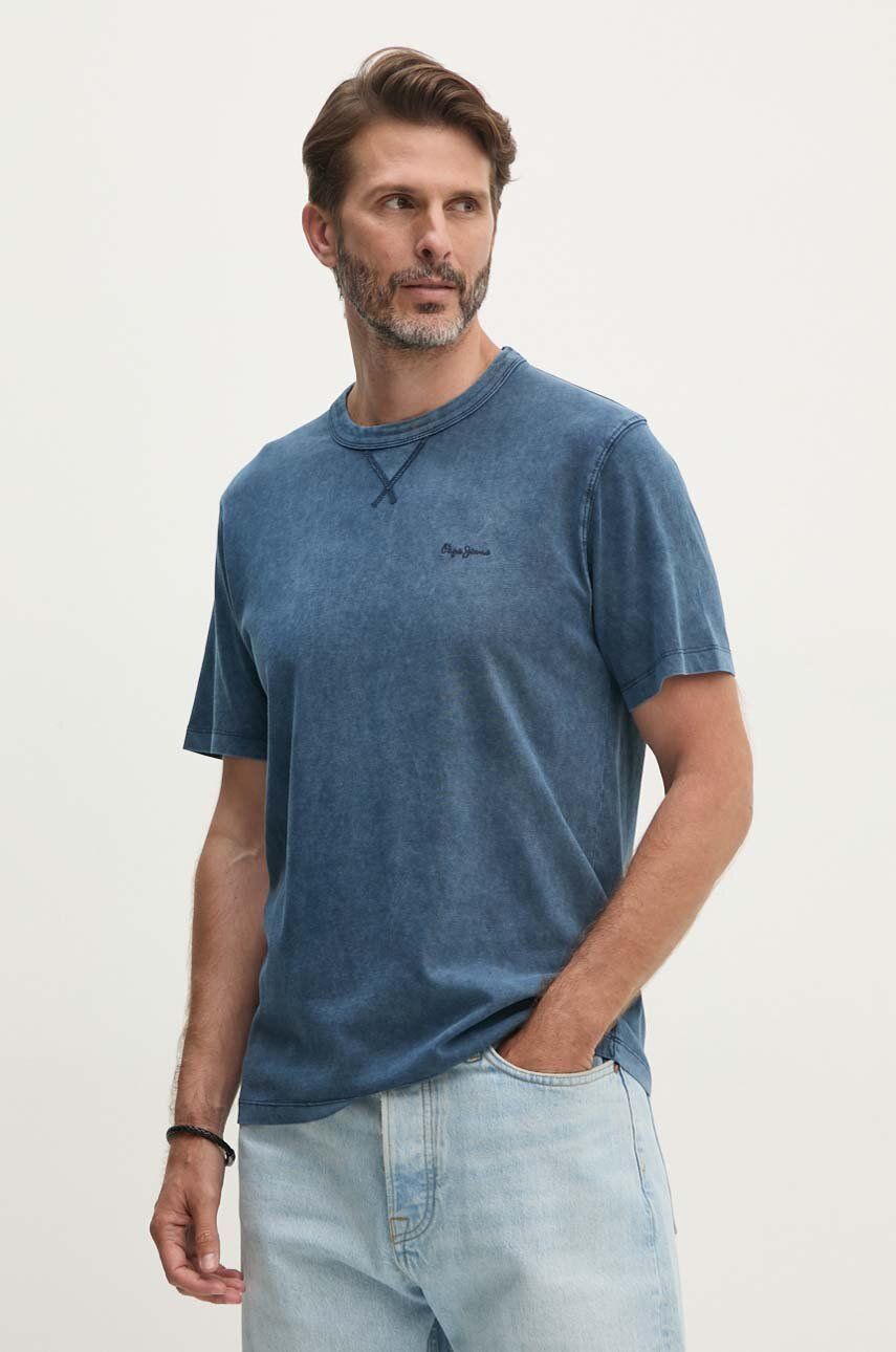 Pepe Jeans tricou din bumbac SILVERTON TEE barbati, culoarea albastru marin, neted, PM509645