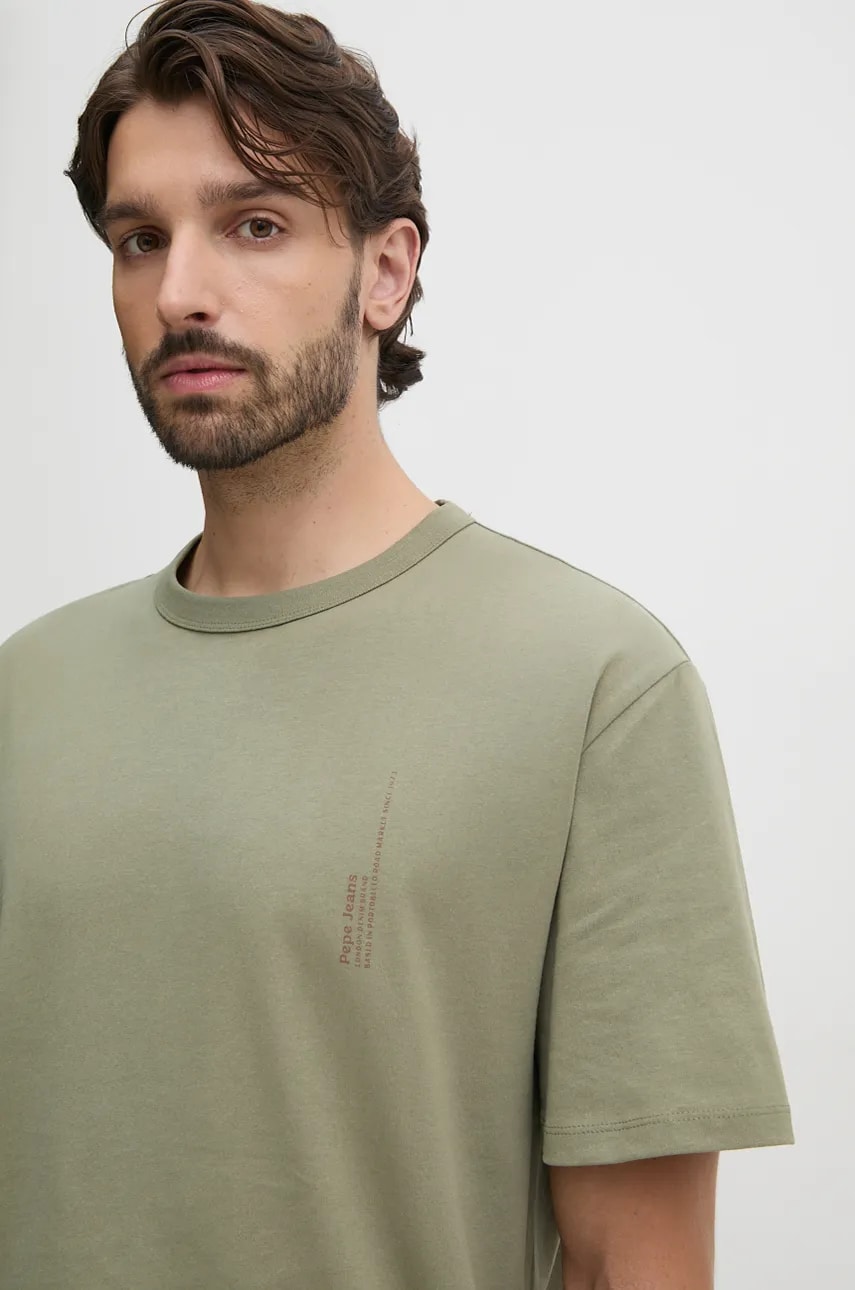 Pepe Jeans tricou din bumbac ASTONE barbati, culoarea verde, cu imprimeu, PM509646