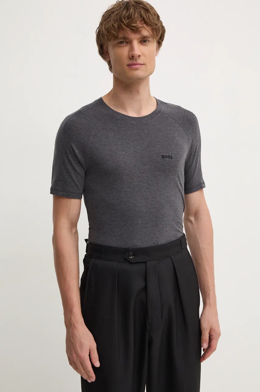 BOSS tricou din lana culoarea gri, neted
