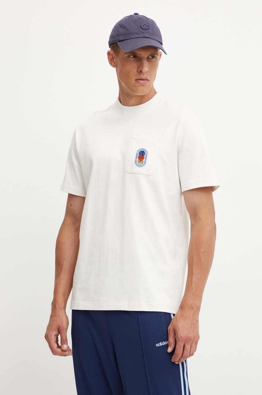 adidas Originals tricou din bumbac barbati, culoarea bej, cu imprimeu, IX6754 adidas Originals tricou din bumbac barbati, culoarea bej, cu imprimeu, IX6754