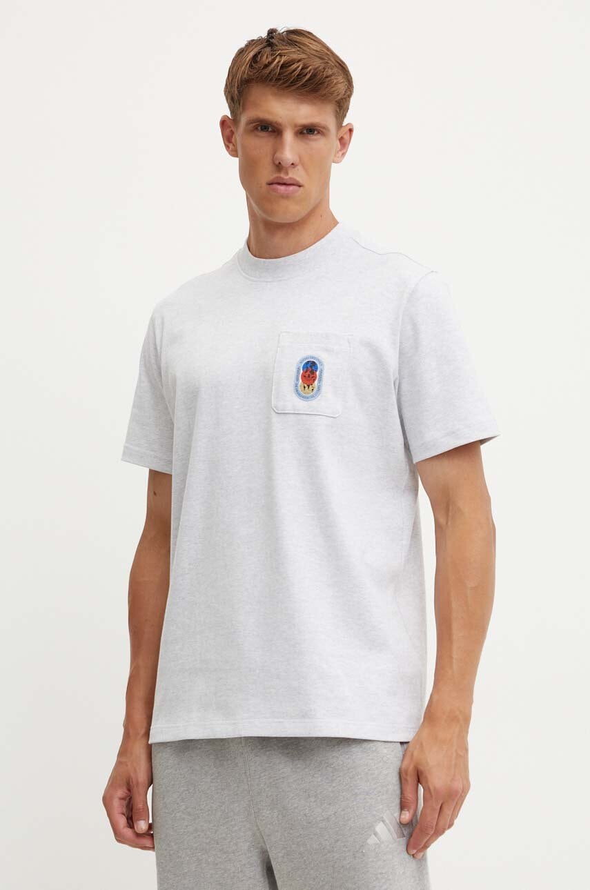 adidas Originals tricou din bumbac barbati, culoarea gri, melanj, IZ2552 adidas Originals tricou din bumbac barbati, culoarea gri, melanj, IZ2552