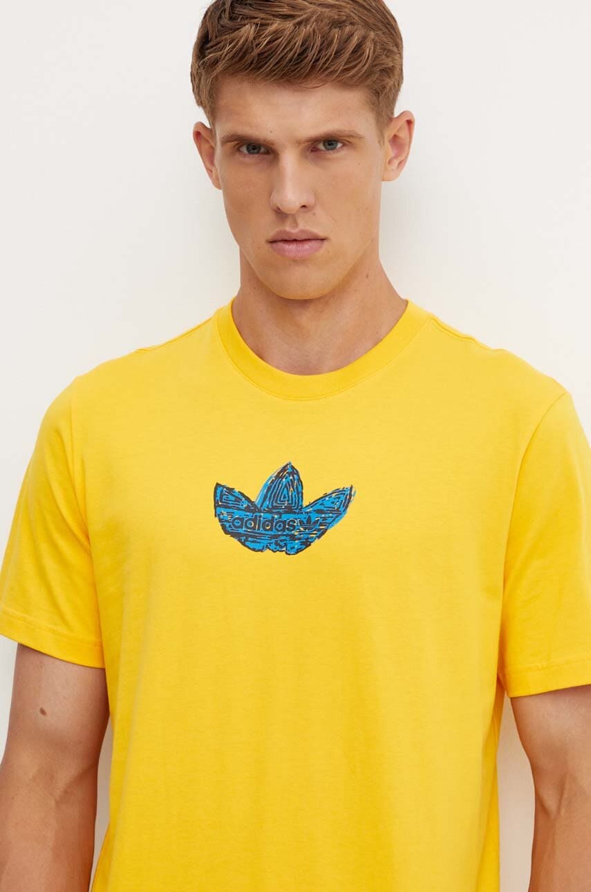 adidas Originals tricou din bumbac barbati, culoarea galben, cu imprimeu, IZ2572 adidas Originals tricou din bumbac barbati, culoarea galben, cu imprimeu, IZ2572