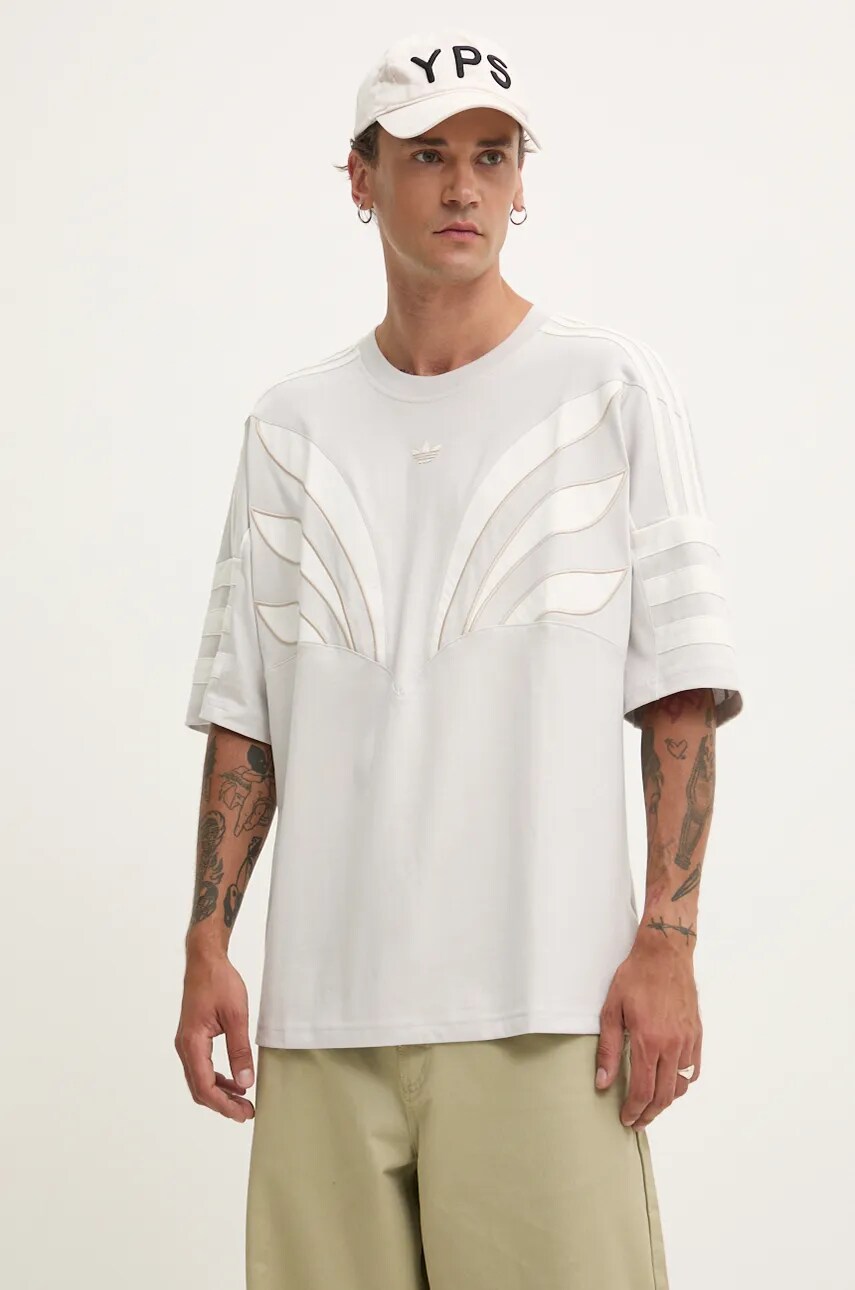 adidas Originals tricou din bumbac barbati, culoarea gri, cu imprimeu, IZ2595
