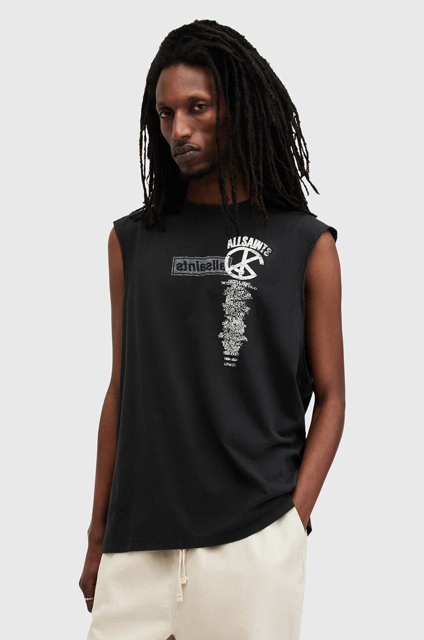 

Памучен топ AllSaints STOCK SL CREW в черно M042PA, Черен