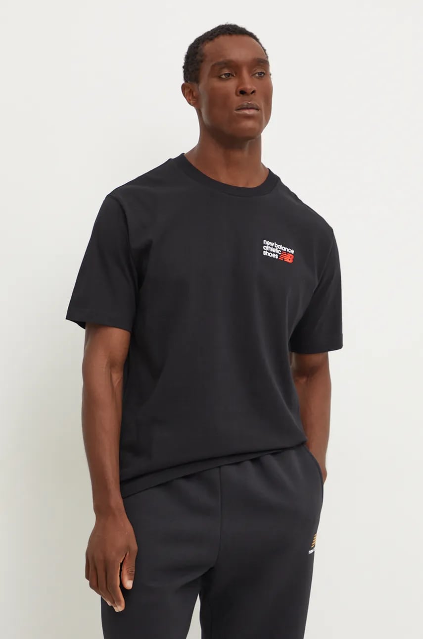 New Balance tricou din bumbac barbati, culoarea negru, cu imprimeu, MT41908BK New Balance tricou din bumbac barbati, culoarea negru, cu imprimeu, MT41908BK