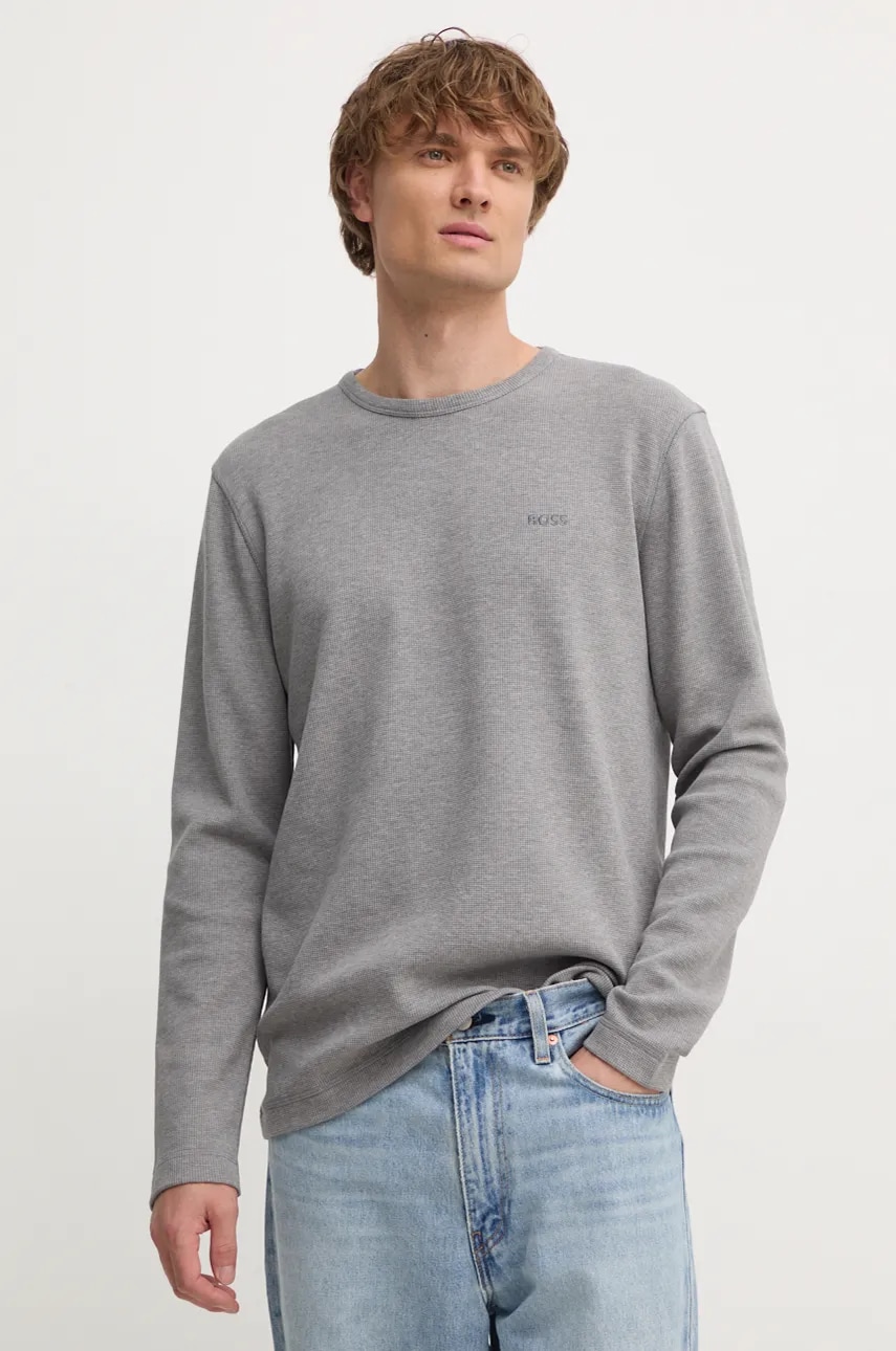 BOSS Orange longsleeve barbati, culoarea gri, neted, 50520725