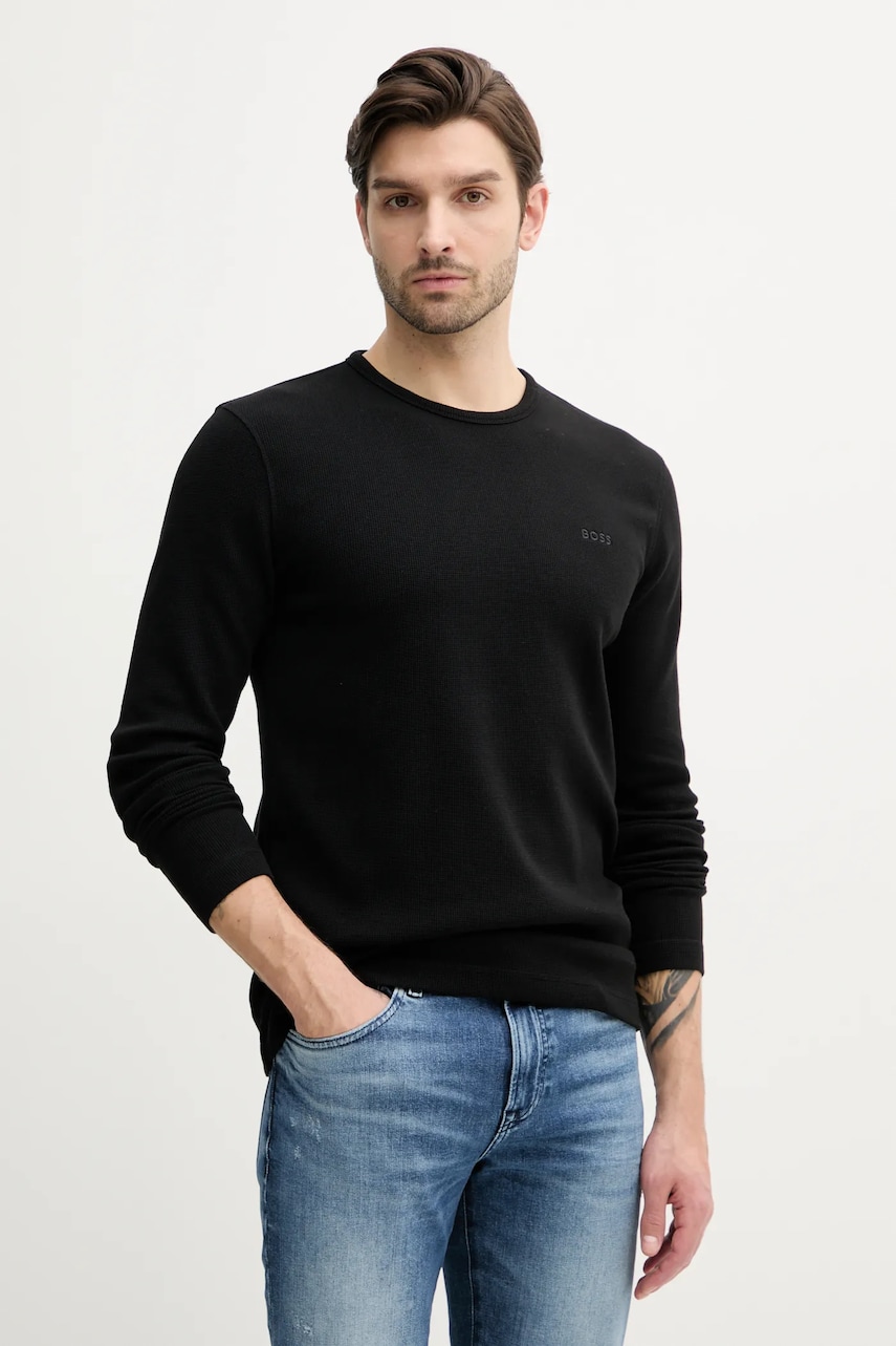 BOSS Orange longsleeve barbati, culoarea negru, neted, 50520725