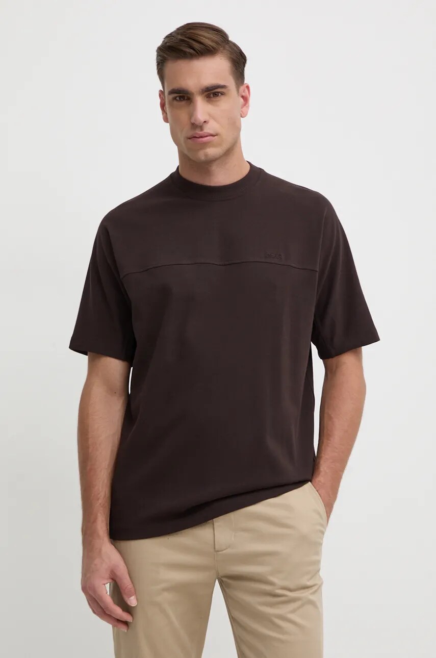 Boss Orange tricou din bumbac barbati, culoarea maro, neted, 50525886