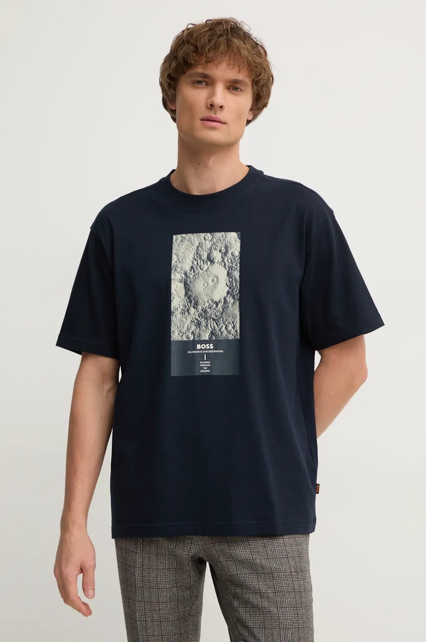 Boss Orange tricou din bumbac barbati, culoarea albastru marin, cu imprimeu, 50528209 Boss Orange tricou din bumbac barbati, culoarea albastru marin, cu imprimeu, 50528209