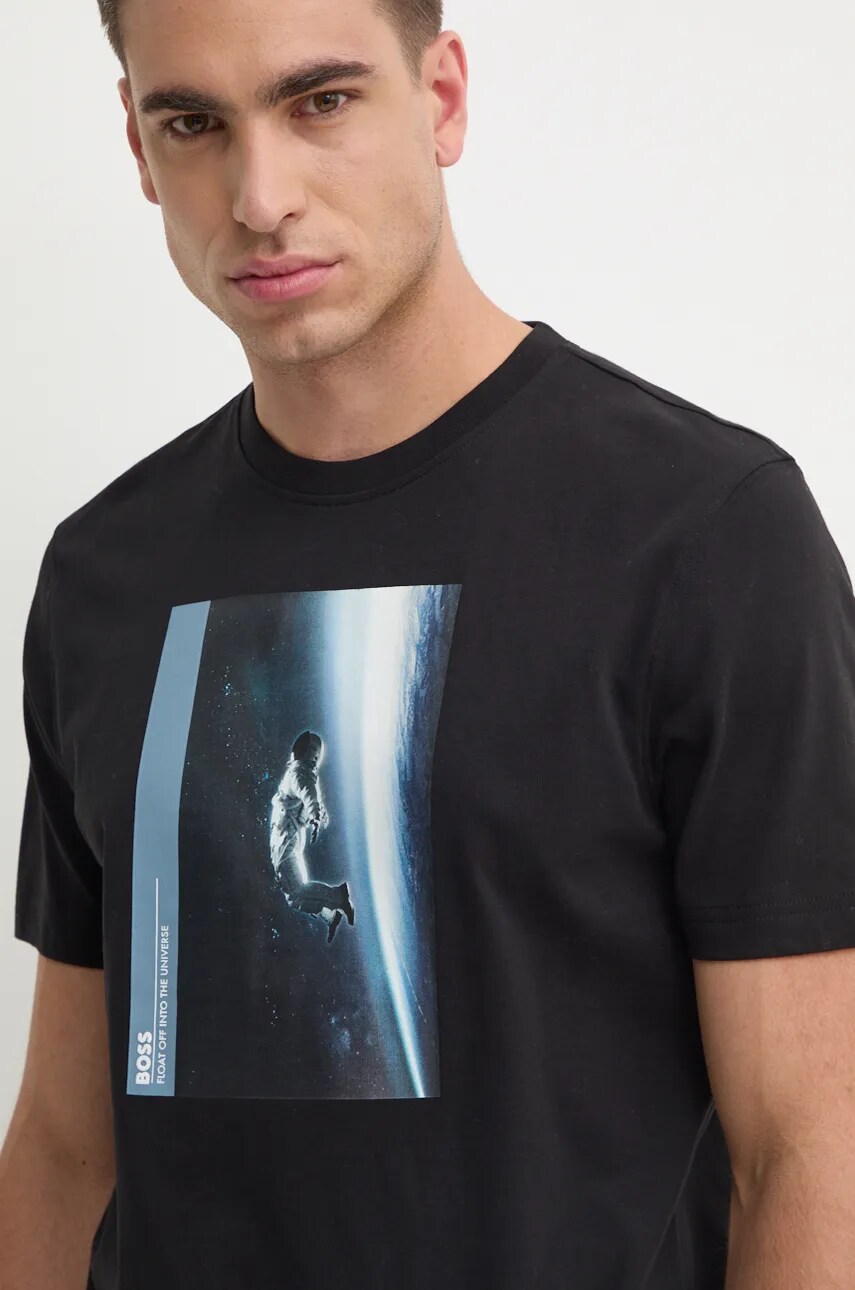 Boss Orange tricou din bumbac barbati, culoarea negru, cu imprimeu, 50528212