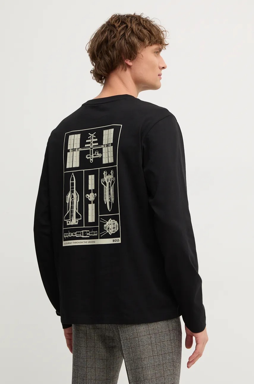 Βαμβακερή μπλούζα με μακριά μανίκια Boss Orange χρώμα: μαύρο, 50528213 φωτογραφία