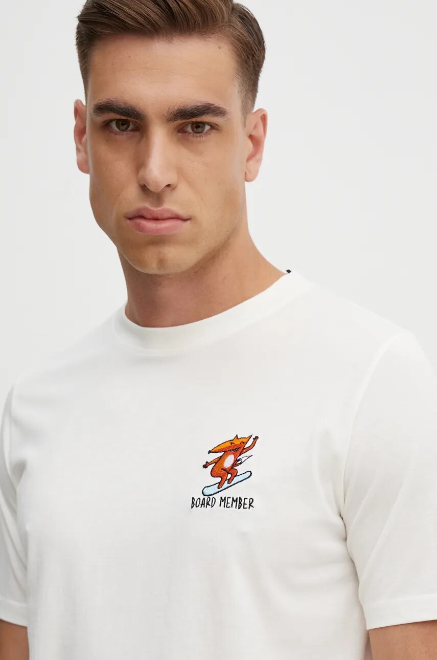 Lindbergh tricou din bumbac barbati, culoarea bej, cu imprimeu, 30-400235