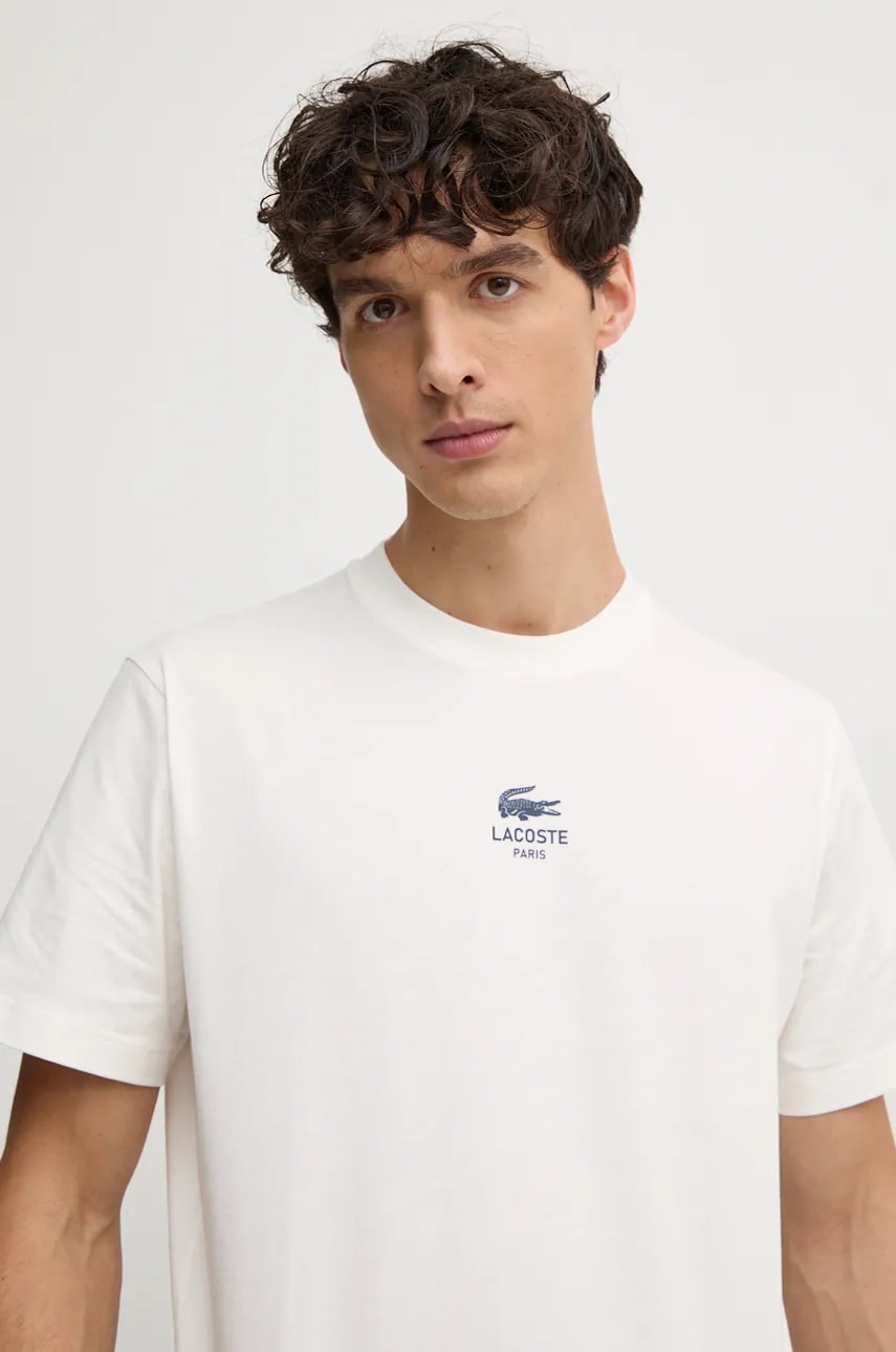 Lacoste tricou din bumbac barbati, culoarea albastru marin, cu imprimeu, TH2739 Lacoste tricou din bumbac barbati, culoarea albastru marin, cu imprimeu, TH2739