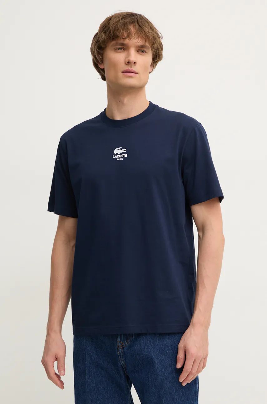 Lacoste tricou din bumbac barbati, culoarea albastru marin, cu imprimeu, TH2739