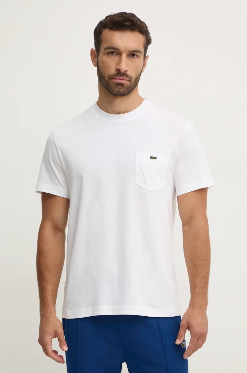 Lacoste tricou din bumbac barbati, culoarea alb, neted, TH2827 Lacoste tricou din bumbac barbati, culoarea alb, neted, TH2827