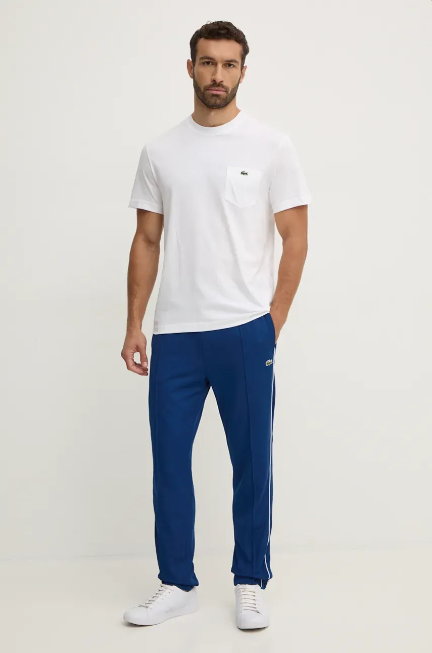 Хлопковая футболка Lacoste мужская цвет белый однотонная TH2827 Хлопковая футболка Lacoste мужская цвет белый однотонная TH2827