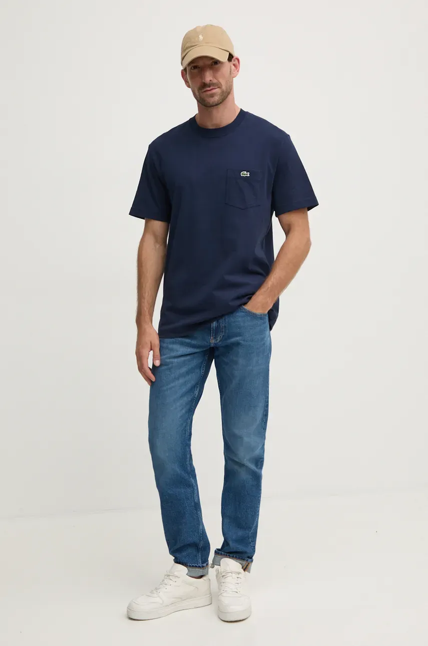 Хлопковая футболка Lacoste мужская цвет синий однотонная TH2827 Хлопковая футболка Lacoste мужская цвет синий однотонная TH2827