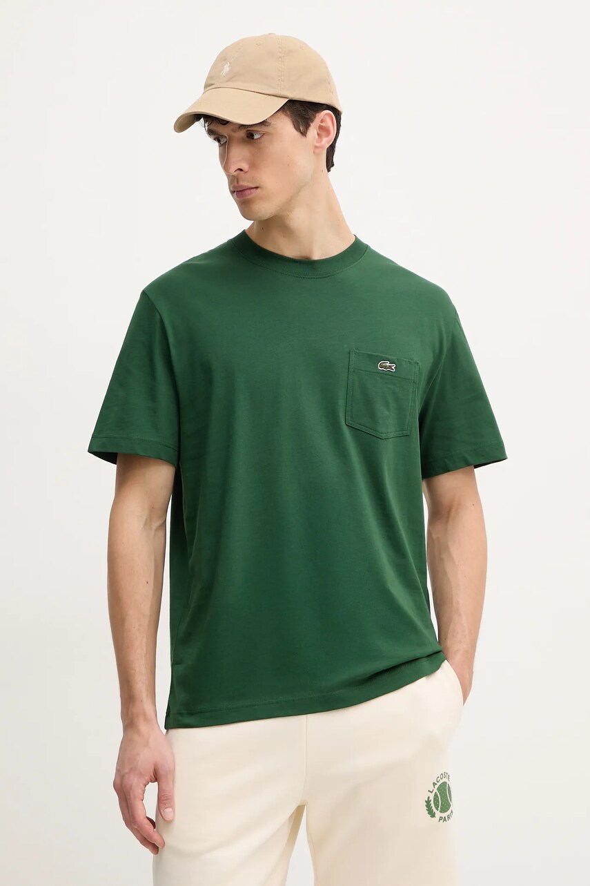 Lacoste tricou din bumbac barbati, culoarea verde, neted, TH2827