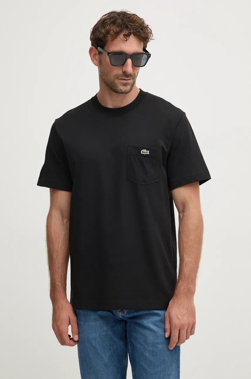 Lacoste tricou din bumbac barbati, culoarea negru, neted, TH2827 Lacoste tricou din bumbac barbati, culoarea negru, neted, TH2827