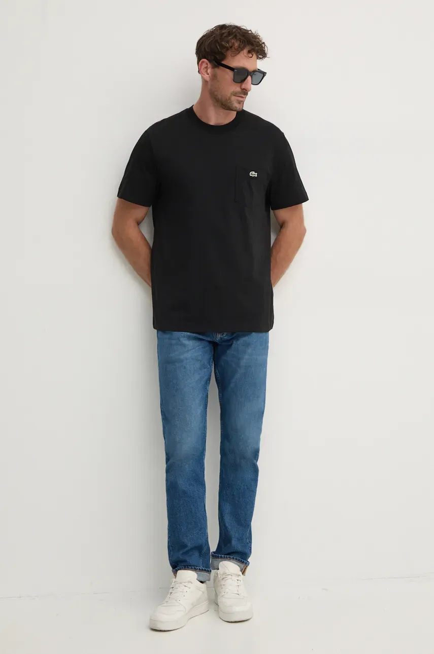 Хлопковая футболка Lacoste мужская цвет чёрный однотонная TH2827 Хлопковая футболка Lacoste мужская цвет чёрный однотонная TH2827