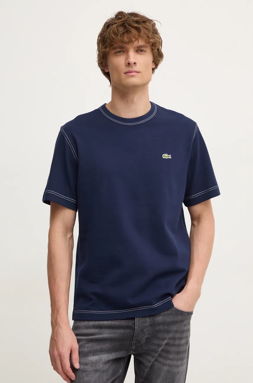 Lacoste tricou din bumbac barbati, culoarea albastru marin, neted, TH2829 Lacoste tricou din bumbac barbati, culoarea albastru marin, neted, TH2829