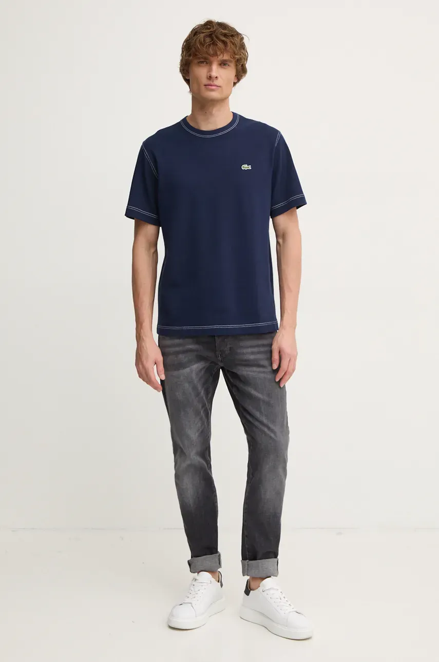 Хлопковая футболка Lacoste мужская цвет синий однотонная TH2829 Хлопковая футболка Lacoste мужская цвет синий однотонная TH2829