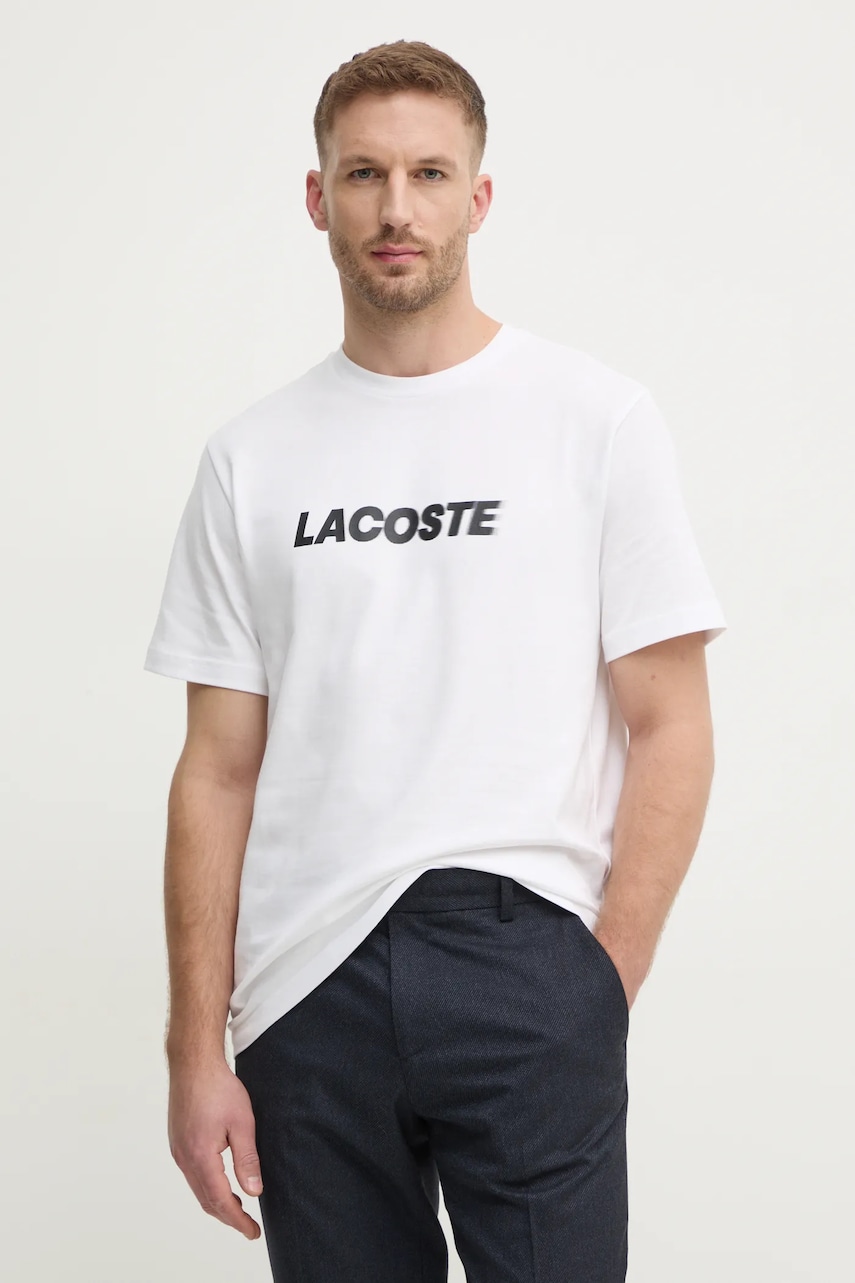 Lacoste tricou din bumbac barbati, culoarea alb, cu imprimeu, TH2861 Lacoste tricou din bumbac barbati, culoarea alb, cu imprimeu, TH2861