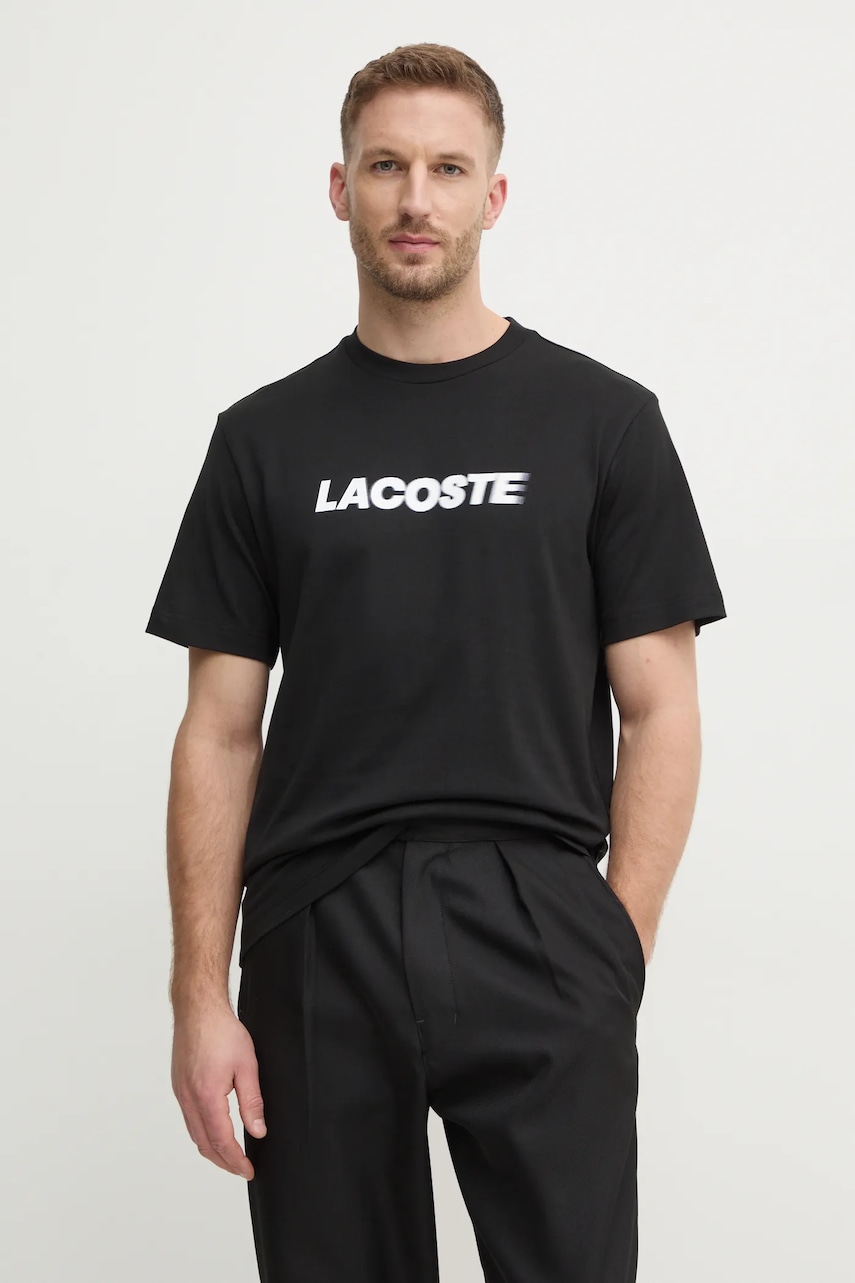 Lacoste tricou din bumbac bărbați, culoarea negru, cu imprimeu, TH2861