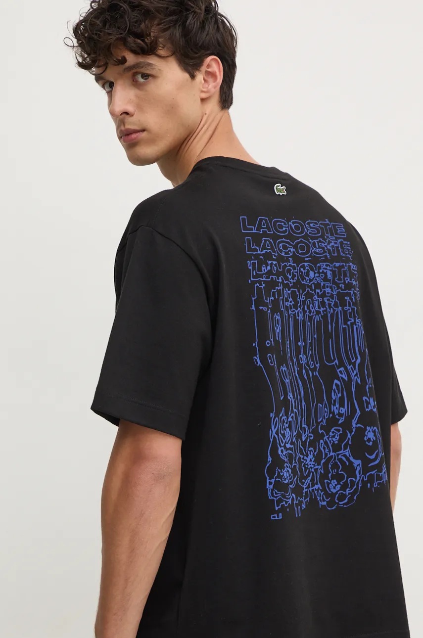 

Памучна тениска Lacoste в черно с принт TH4148, Черен