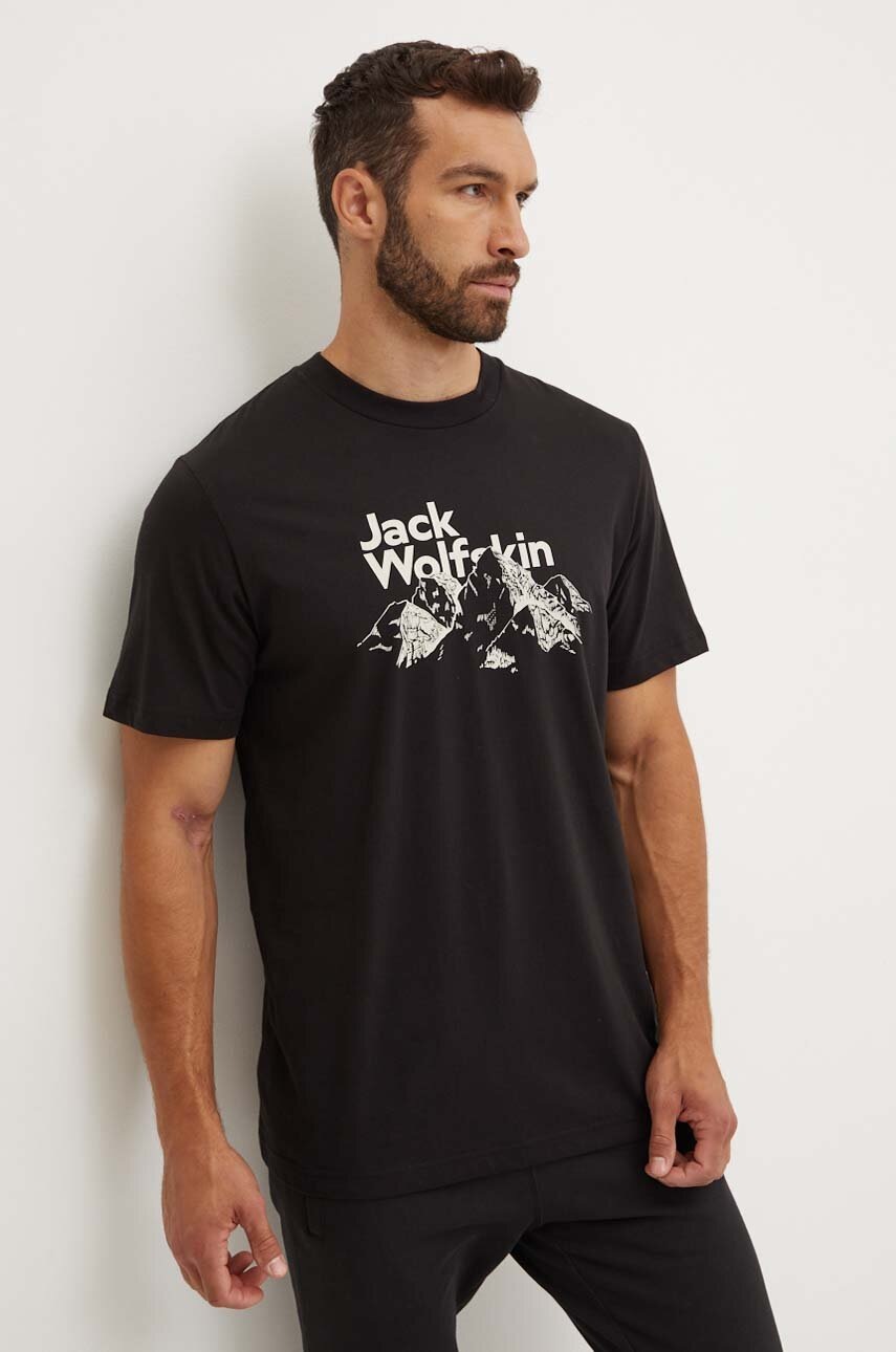 

Памучна тениска Jack Wolfskin Bergblick в черно с принт A60070, Черен