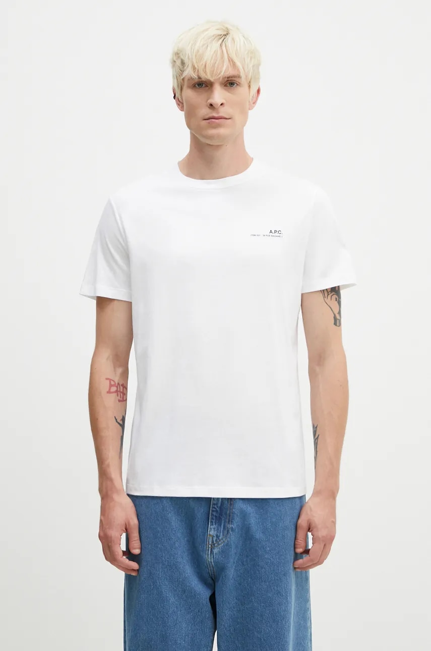 A.P.C. tricou din bumbac Standard Item Gots barbati, culoarea alb, cu imprimeu, COHBO-M26404