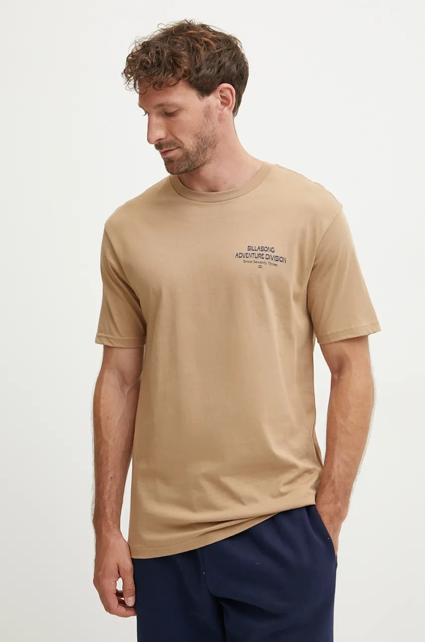 Billabong tricou din bumbac State Park barbati, culoarea bej, cu imprimeu, ABYZT02471 Billabong tricou din bumbac State Park barbati, culoarea bej, cu imprimeu, ABYZT02471