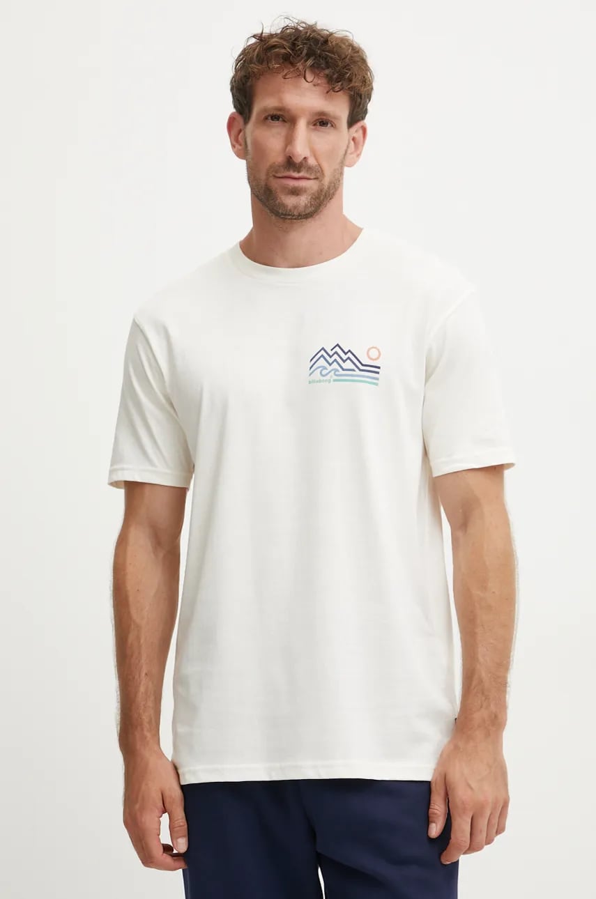 Billabong tricou din bumbac Range barbati, culoarea bej, cu imprimeu, ABYZT02467 Billabong tricou din bumbac Range barbati, culoarea bej, cu imprimeu, ABYZT02467