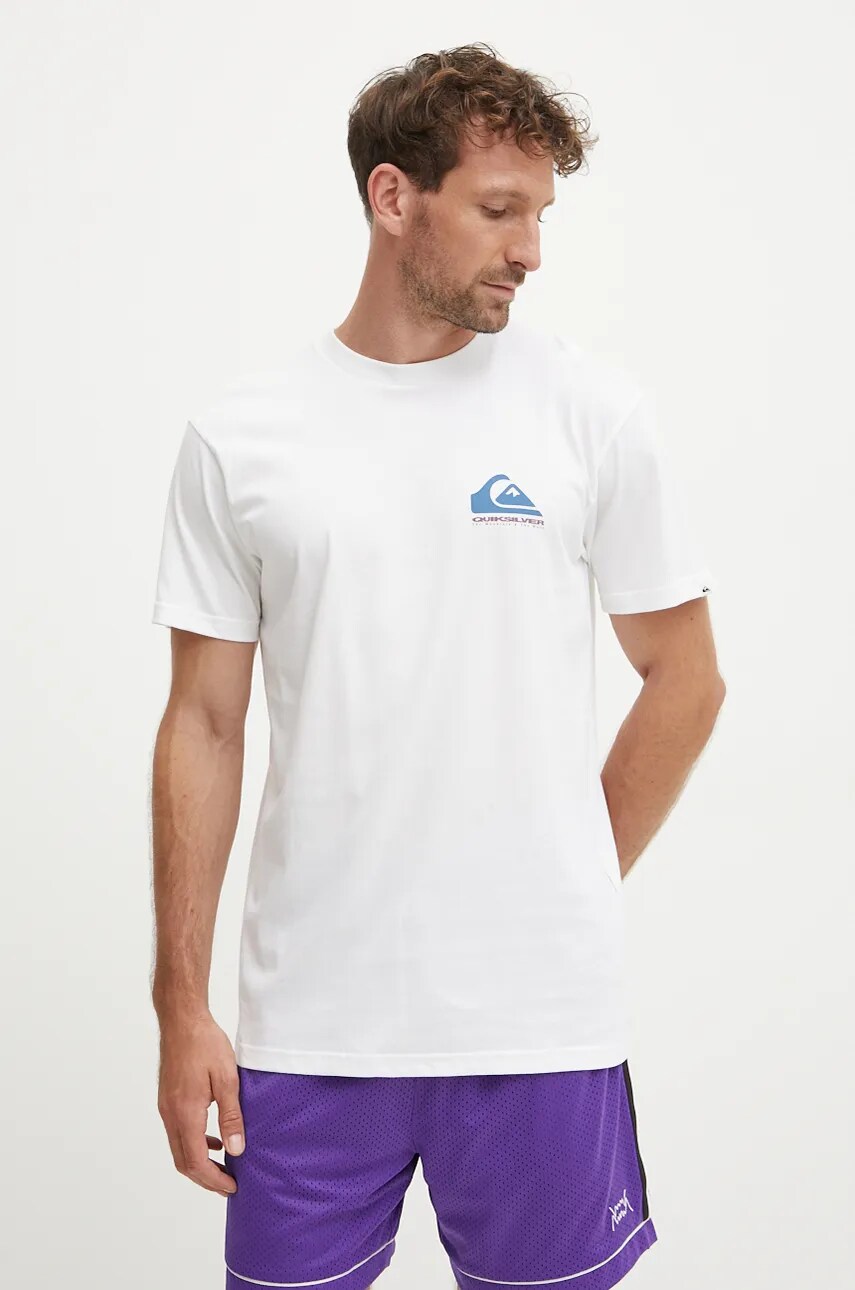 Quiksilver tricou din bumbac Eye on Horizon barbati, culoarea bej, cu imprimeu, EQYZT07919