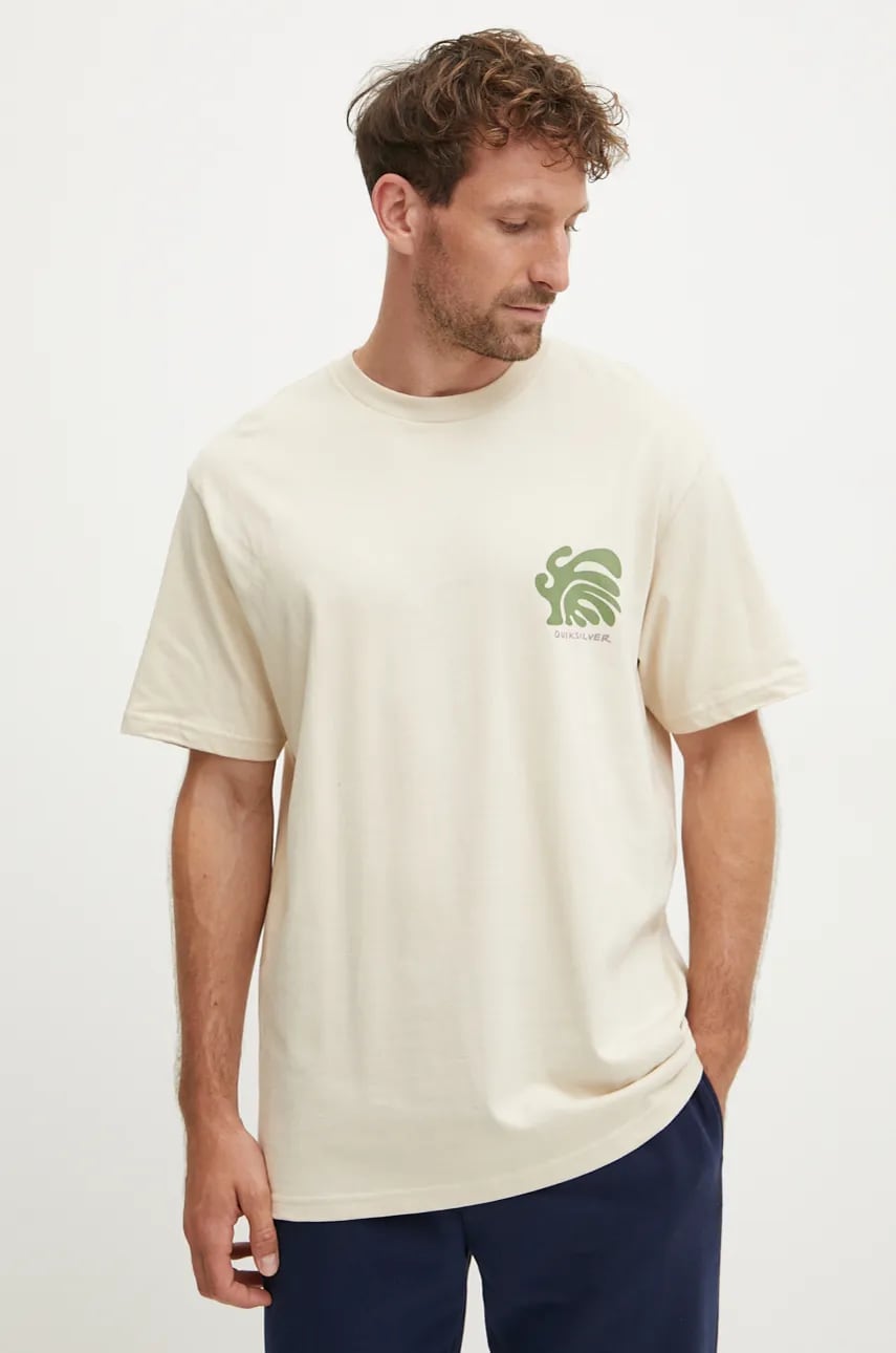 Quiksilver tricou din bumbac Creations Mor barbati, culoarea bej, cu imprimeu, AQYZT09904 Quiksilver tricou din bumbac Creations Mor barbati, culoarea bej, cu imprimeu, AQYZT09904
